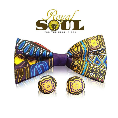 Purple Dashiki Bowtie/Cufflink set