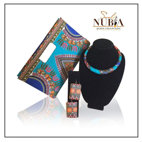 Turquoise Dashiki Clutch and accessories